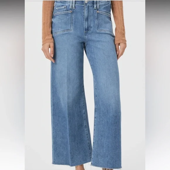 Paige Anessa NWT Wide-Leg Jeans Raw Hem in Sunnie Distressed with set in pockets - Picture 1 of 5